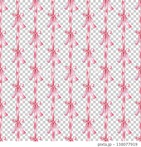 Vertical seamless pattern with pink ribbons and bows on an isolated background. A background with watercolor festive elements for fabrics, textiles, wallpaper, packaging, postcards, and printing. 138077919