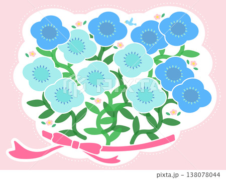春の花束とリボンのかわいいイラスト(水色・文字なし)入学・卒業・お祝い・新生活 ドットの破線 春の花束とリボンのかわいいイラスト(水色・文字なし)入学・卒業・お祝い・新生活 ドットの破線 138078044