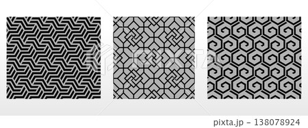 Geometric set of seamless black and gray patterns. Simple vector graphics 138078924