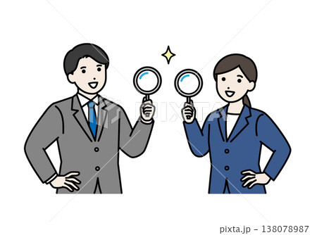 虫眼鏡を持っているスーツの男性と女性 138078987