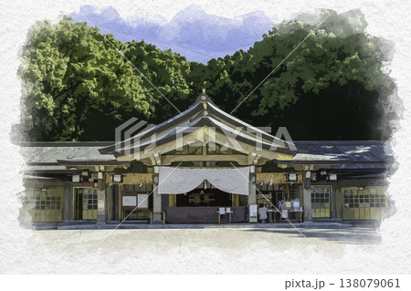 水彩画風　福岡県護国神社　拝殿　福岡県福岡市 138079061