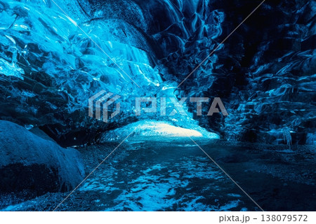 Iceland Ice Cave with Blue Ice and Dramatic Light 138079572