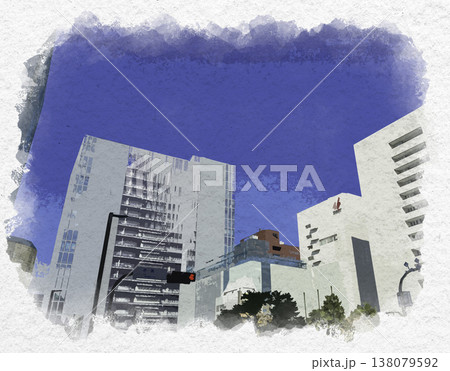 水彩画風 福岡天神 福岡市役所周辺 福岡県福岡市 水彩画風 福岡天神 福岡市役所周辺 福岡県福岡市 138079592