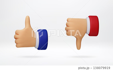 Cartoon 3d hand with thumb up and thumb down sign 138079919