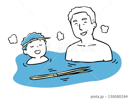 菖蒲湯に浸かるおじいちゃんと孫_2色 菖蒲湯に浸かるおじいちゃんと孫_2色 138080194