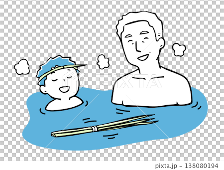 菖蒲湯に浸かるおじいちゃんと孫_2色 菖蒲湯に浸かるおじいちゃんと孫_2色 138080194
