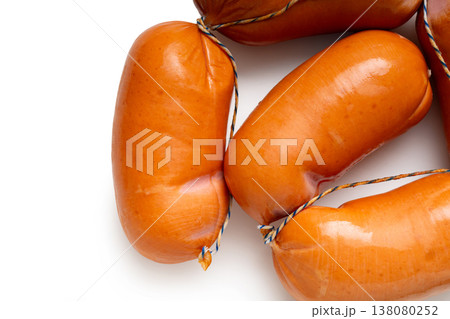 Appetizing sausages close-up on a white background 138080252