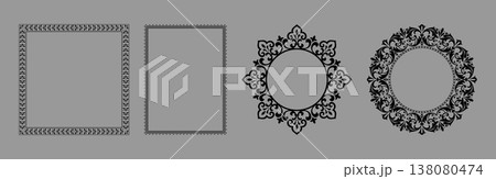 Set of decorative frames Elegant vector element for design in Eastern style, place for text. Floral black and gray frames. Lace illustration for invitations and greeting cards 138080474