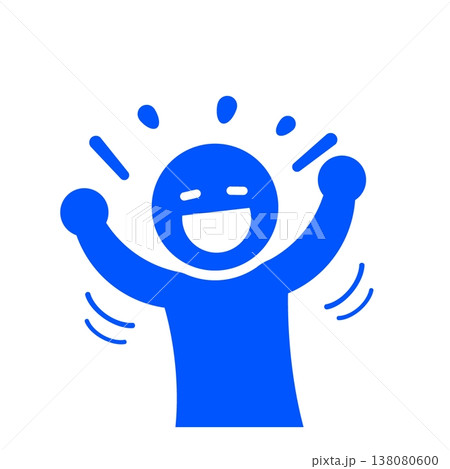 達成と喜びを表す人物ピクトグラム(青) 達成と喜びを表す人物ピクトグラム(青) 138080600