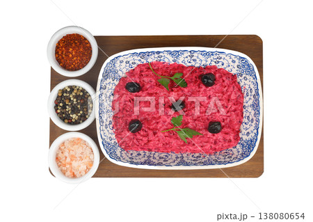 Healthy Beetroot Yogurt Dip with Garlic and Dill in a Bowl 138080654