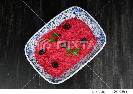 Healthy Beetroot Yogurt Dip with Garlic and Dill in a Bowl 138080655