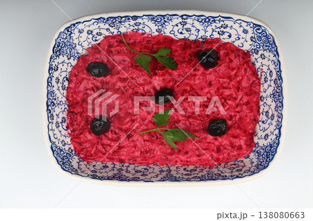 Healthy Beetroot Yogurt Dip with Garlic and Dill in a Bowl 138080663