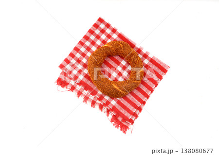 Turkish traditional bagel / simit with sesame on white background, turkish breakfast pastry concept 138080677