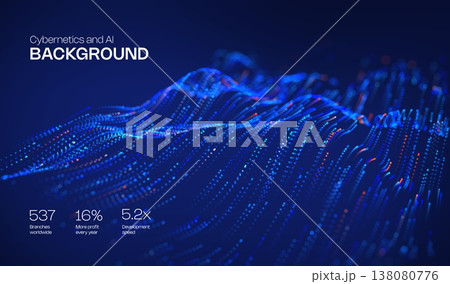 Abstract future ai background with blue big data and digital dots for tech and technology science presentation. Line cyber business network 3d backdrop. Connection graphic design. 138080776
