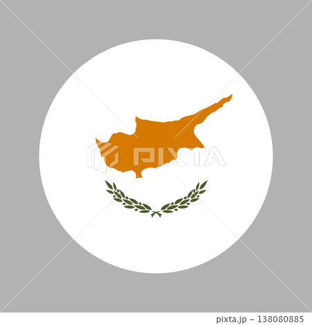 Cyprus flag circle badge, icon. Round Cypriot flag button, sticker. National flag of Cyprus ensign banner, background. Flag with Cyprus entirety shape of island with two olive branches below on white. 138080885