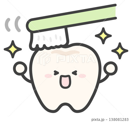 歯ブラシで歯磨きするかわいい歯のイラスト 138081283