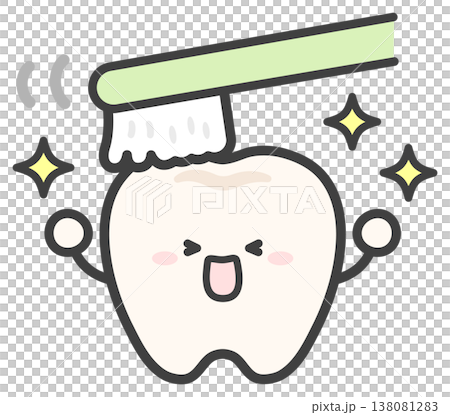 歯ブラシで歯磨きするかわいい歯のイラスト 138081283