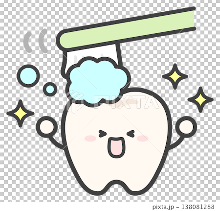 用牙刷和牙膏刷牙的插圖。 138081288