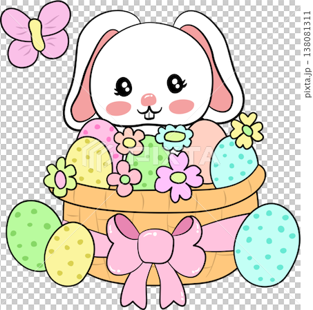 Kawaii Bunny in Easter Basket with Eggs Clipart Kawaii Bunny in Easter Basket with Eggs Clipart 138081311