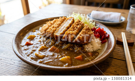 おいしそうなカツカレーライス 138081314
