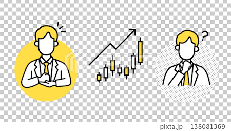 一幅描繪工人分析股票投資圖表的插圖。 138081369