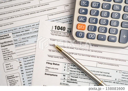 Tax form 1040 U.S. Individual Income Tax Return, business finance. Tax form 1040 U.S. Individual Income Tax Return, business finance. 138081600