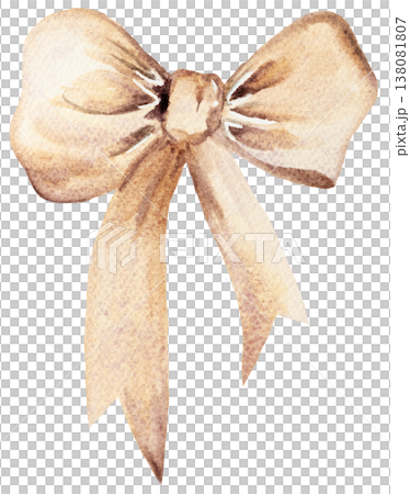 Watercolor beige ribbon bow illustration with flowing tails. Hand painted isolated element Watercolor beige ribbon bow illustration with flowing tails. Hand painted isolated element 138081807