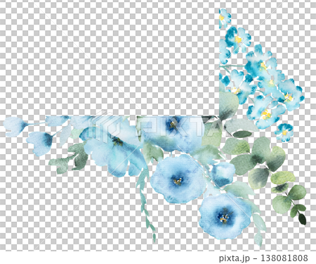 Watercolor floral corner frame with turquoise flowers, botanical element for wedding stationery 138081808