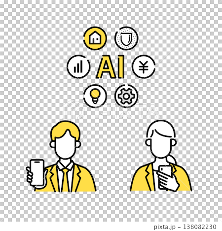 A set of illustrations of men and women using AI and smartphones. A set of illustrations of men and women using AI and smartphones. 138082230
