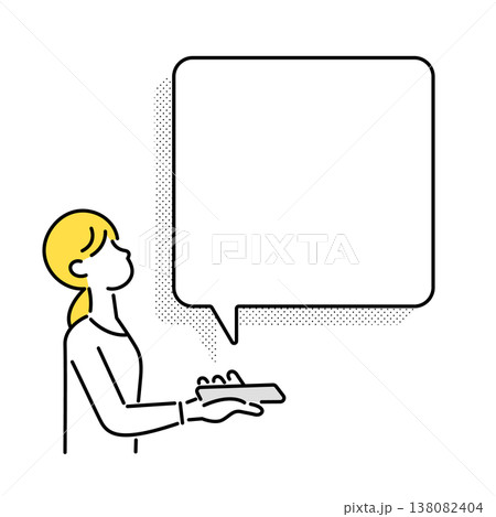 スマホを操作して吹き出しを見上げる女性 138082404