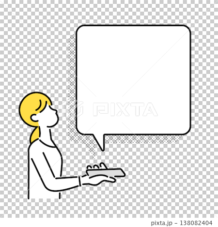 スマホを操作して吹き出しを見上げる女性 138082404