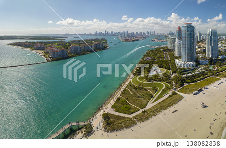Miami Beach city with high luxury hotels and condos and sandy beachfront 138082838