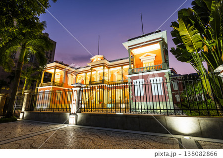 Night view of the Government Headquarters of Macao Special Administrative Region and Macau Chief Executive's Office. Night view of the Government Headquarters of Macao Special Administrative Region and Macau Chief Executive's Office. 138082866