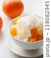 Shaved ice Kakigori granita fruit dessert for summer made of ice with juice sauce in bowl on table. 138082945