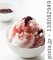 Shaved ice Kakigori granita berry dessert for summer made of ice with juice sauce in bowl on table. 138082949