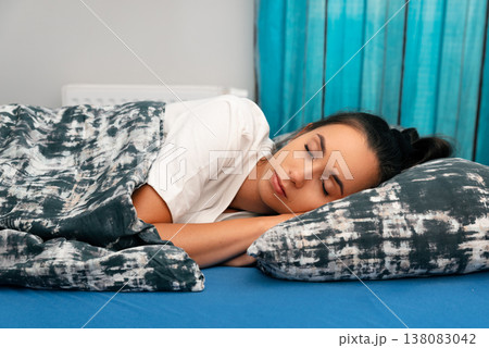 Woman sleeping in bed. Healthy sleep concept 138083042