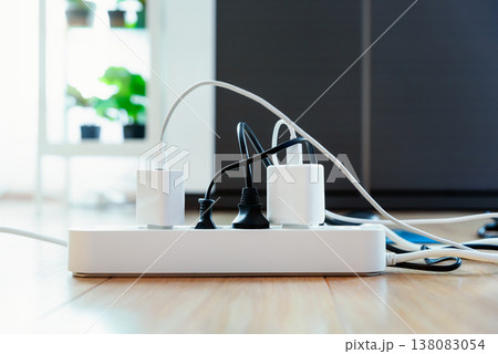 Electric power strip. Multiple devices connected Electric power strip. Multiple devices connected 138083054