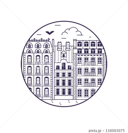 Haussmannian Paris Historical Houses Circle Icon 138083075