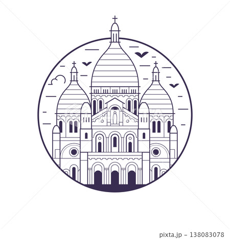 Paris landmark Sacre Coeur circle icon in line art 138083078