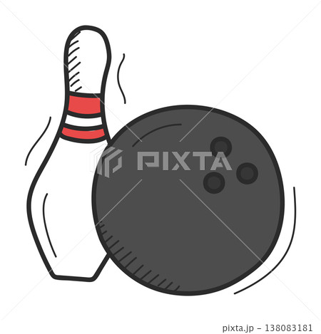 Bowling game doodle icon vector Bowling game doodle icon vector 138083181