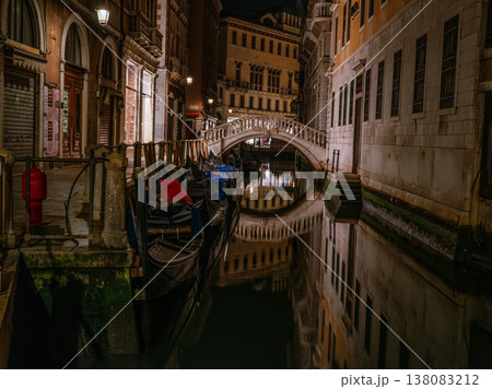 Landscape with Rialto Bridge and gondola Grand Canal in Venice, Italy, Europe. 138083212