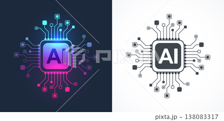 Modern handmade vector icon, sign, logo circuit line style in the Artificial intelligence concept. Set AI processor icon flat design. Motherboard digital chip AI. 138083317