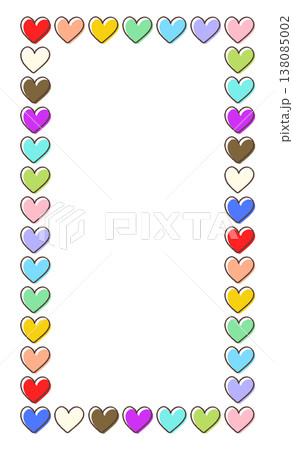 カラフルなマルチカラーのハートが並ぶ賑やかな長方形フレーム 138085002