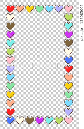 カラフルなマルチカラーのハートが並ぶ賑やかな長方形フレーム 138085002