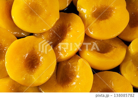 Juicy canned peach pattern for dessert and baking concept. Juicy canned peach pattern for dessert and baking concept. 138085782