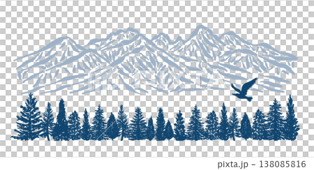 八ヶ岳／長野県、山梨県　山のシルエット、鳥、森林。 138085816