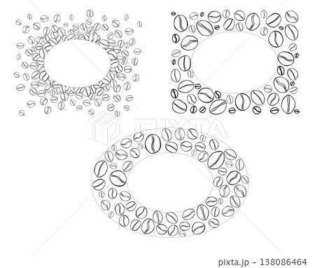 Coffee beans decoration element. Frame template Black and white set Oval Cafe hand drawn illustration. Vector graphic line ink art. for package, holiday design, fabric and textile. Coffee beans decoration element. Frame template Black and white set Oval Cafe hand drawn illustration. Vector graphic line ink art. for package, holiday design, fabric and textile. 138086464