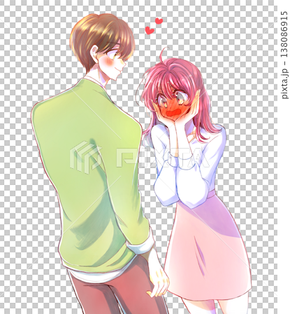 A man making a move on a woman who blushes A man making a move on a woman who blushes 138086915