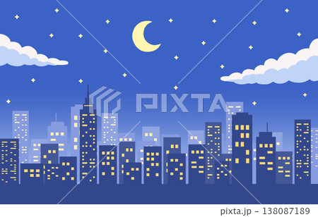 夜空とビル街の背景　夜景　街並み　青 138087189