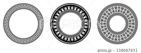 Collection of decorative round frames with Greek key, meander. Circle frame. Egyptian, Assyrian, Greek motif circular frame. Border frame. For textile, engraving, embroidery, plate, porcelain 138087831